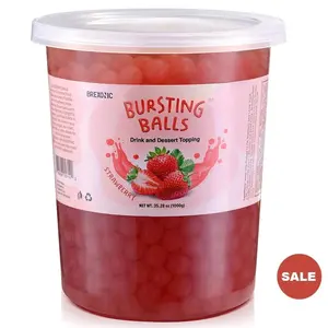 SYRUVIA Boba Pearls Popping Bursting Boba, Tapioca Pearls For Bubble Tea (Strawberry , 2 LB 1 Pack) Sweet Beverage