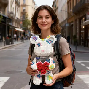 Valentine's Day Heart Bear Building Blocks 3D Puzzle Model, Stress Relief Toy, Indoor Decoration, Birthday Christmas New Year Gift