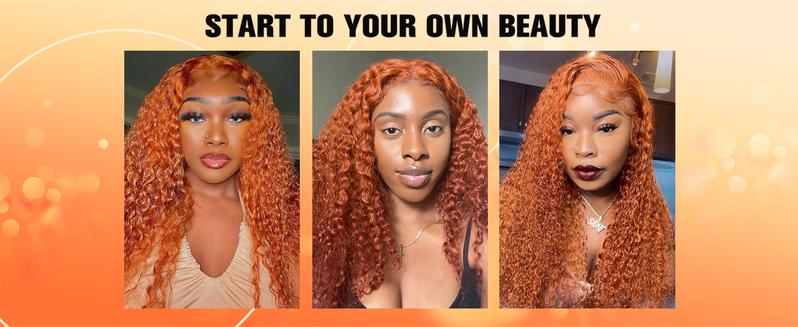 Ginger Wig Human Hair 13x6 Deep Wave Lace Front Wigs Human Hair Curly Wigs HD Transparent Lace Frontal 350 Colored Human Hair Wig Pre Plucked 180% Density 30 Inch