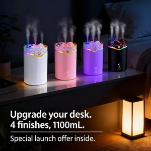 Jy005 Volcano Humidifier with Essential Oil Diffuser, Aromatherapy Humidifier, 1100ml Large Capacity Cool Mist, USB Powered, Silent Spray Humidifier with 7-Color Changing Night Light, Auto-Change Mood Lights, Quiet Ultrasonic for Bedroom Office Home