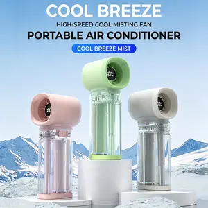 Cool Breeze Handheld Misting Fan 100-Speed Turbo Portable Fan with Nano Ice Mist Personal Mini AC Digital Display Night Light Type-C Rechargeable for Travel Outdoor Makeup