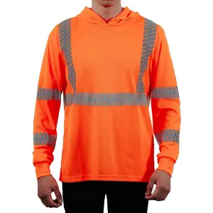 Hoodie Long sleeve work tshirt with high visibility dashed reflective lines 100% polyester multiple sizes S-3XL