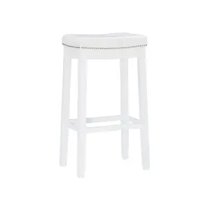 Linon Claridge Backless Faux Leather Nailhead Saddle Barstool : Upholstered Rubberwood Legs Footrest