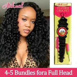 Atikual Trendy Deep Feather Crochet Hair Extensions – 100% Human Hair with Secure Miracle Knots & Pre-Separated Bundles for Effortless Braided Styles Pre- Separeted 50g，#Summervibes