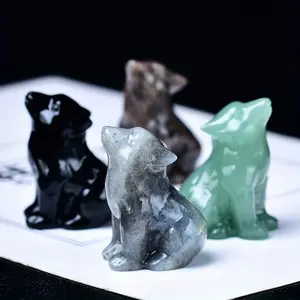 [crystal wolf] cupidcrystal 1pc hand-carved crystal wolf figurine |   3.5cm/1.38in cute animal decor with intricate details, pocket-sized bare stone sculpture for home decor, jewelry & watch accessories (black/grey/green)