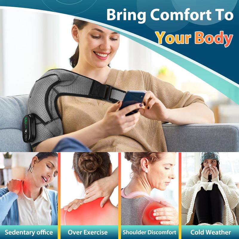 Fitease Cordless Shoulder Heating Pad for Men Women, Heated Shoulder Wrap with 3 Vibration and Heat Settings for Rotator Cuff Relief