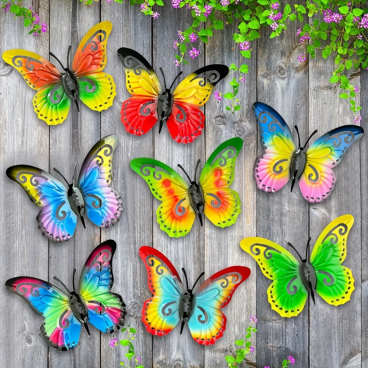 8pcs Metal Butterfly Wall Art Decor, 3D Colorful Hanging Butterflies For Modern House Garden Patio Decoration, Outdoor Or Indoor Décor, Fence Yard Wall Garden Ornaments, Iron, Mother's Day, Father's Day Gift, Home