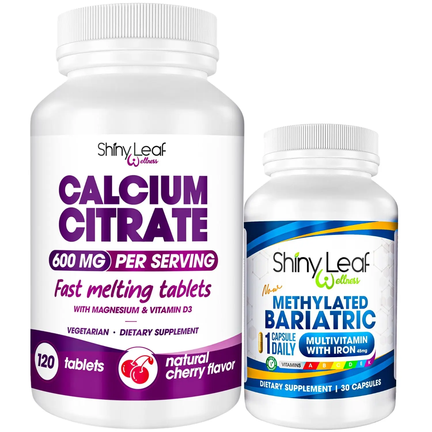 Bariatric Daily Dietary Nutrition Supplement Bundle – Chewable Multivitamin Bite with Iron, Fast-Melting Calcium, B Complex Vitamins, Cherry Flavor, Comprehensive Nutrition Support