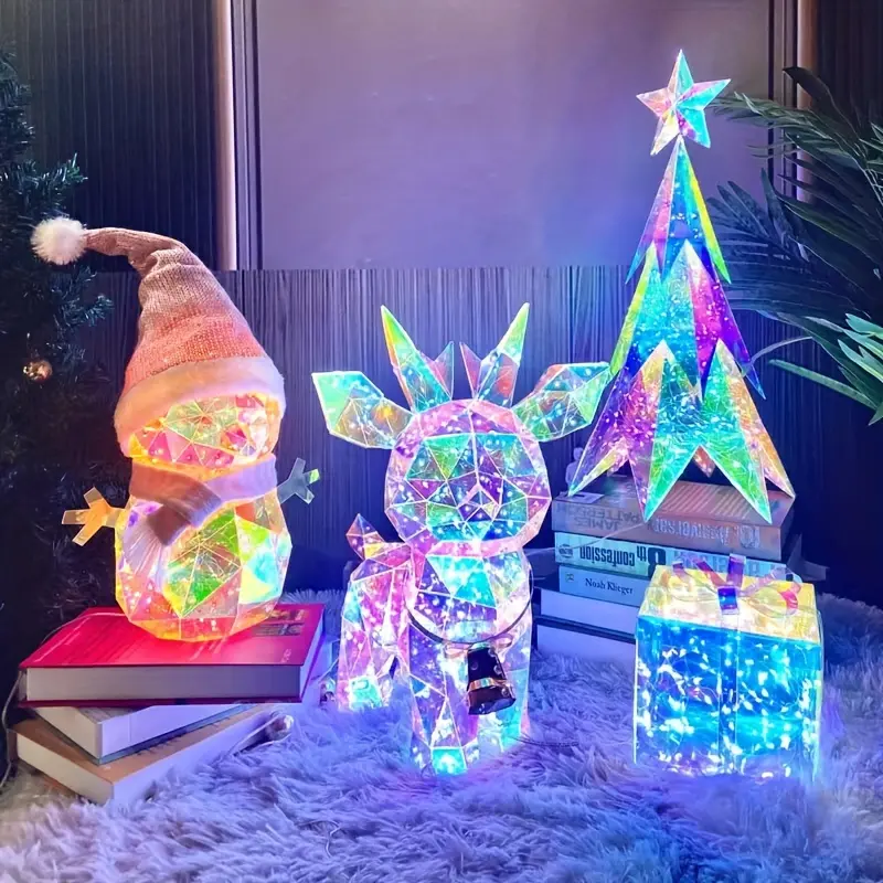 Approx. 15-inch rainbow Christmas tree lights, indoor holiday decor, Christmas Eve night scene decoration,  Christmas home decor, seasonal light display, festive lights, rainbow tree decorations, reflective lights, energy-saving LED lights