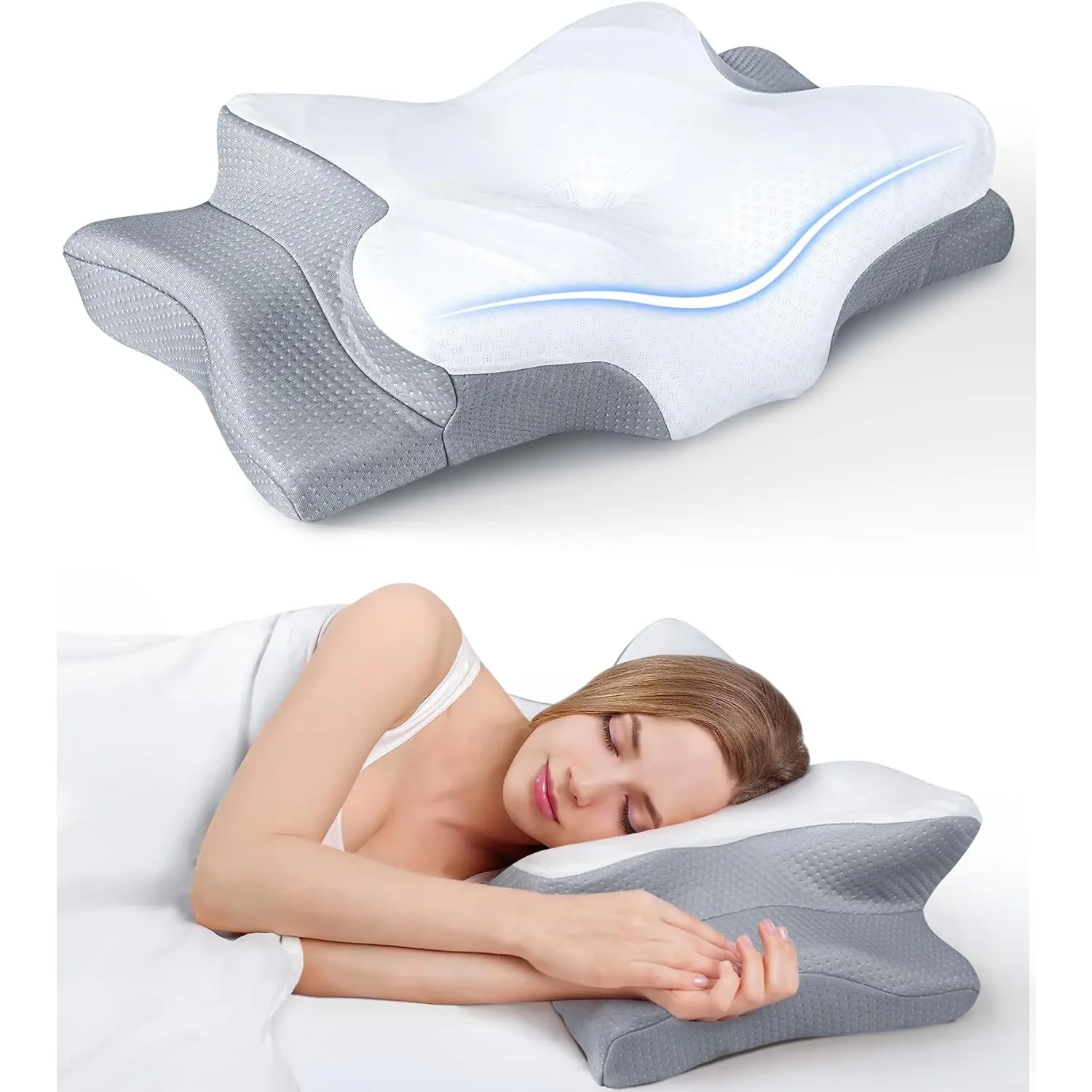 Ultra Pain Relief Cooling Pillow for Neck Support, Adjustable Cervical Pillow Cozy Sleeping, Odorless Ergonomic Contour Memory Foam Pillows, Orthopedic Bed Pillow for Side Back Stomach Sleeper No Brand