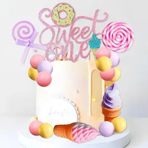 Sweet One Cake Topper Ice Cream First Birthday Party Decorations Donut Cake Decor for Sweet Dessert Summer 1st Birthday Party Supplies