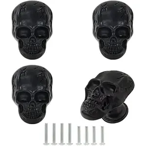 Black Skull Knobs 4PCS, Skeleton Cabinets Knob Pulls, Vintage Skull Drawer Knob Handles Single Hole Knobs for Dresser Armoire Bookcase Closet Hardware Furniture Decoration (Black)