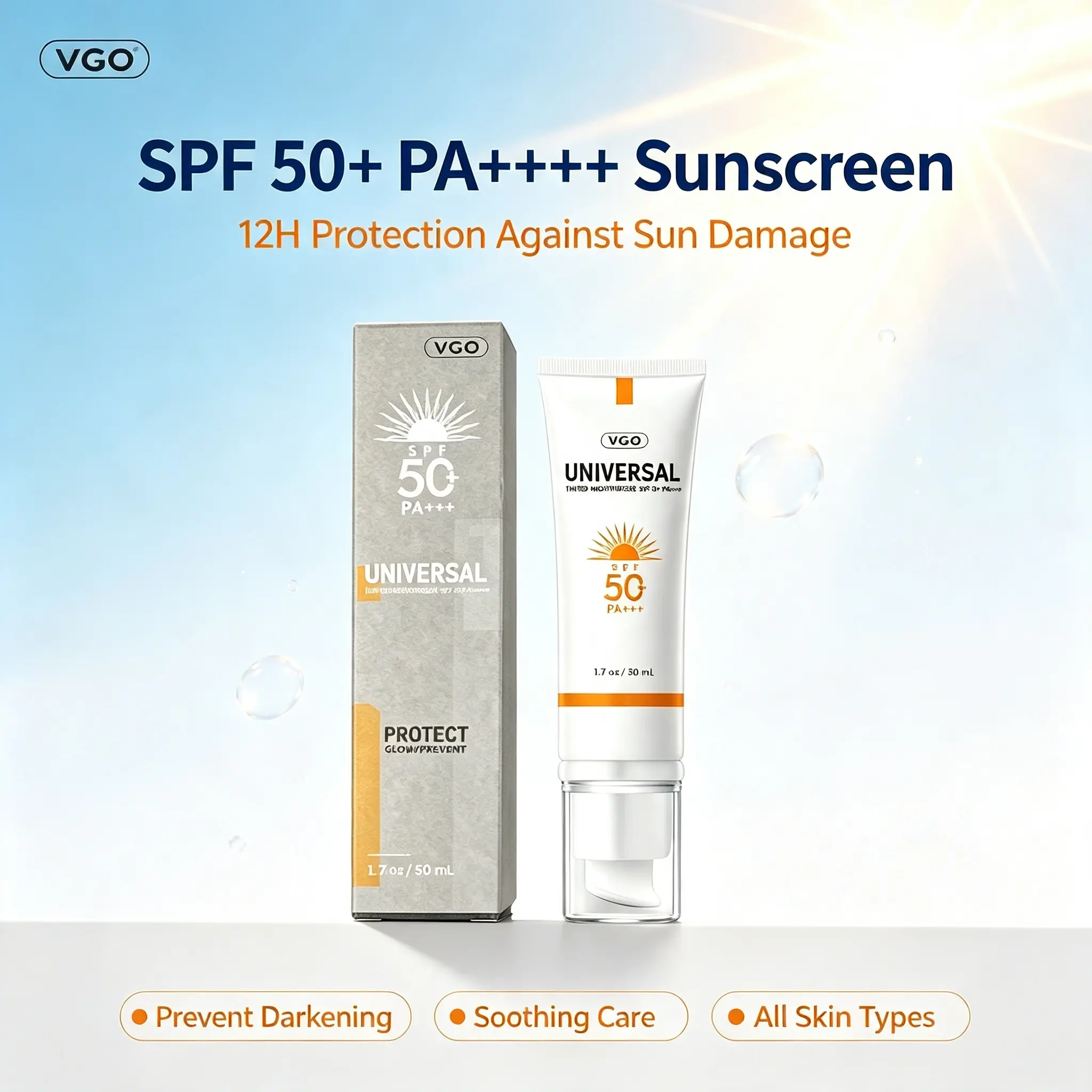 VGO Universal Tinted Moisturizer Broad Spectrum Invisible SPF 50+ Face-Safe Facial Sunscreen Cream - Waterproof, Frankincense, Meadowfoam Seed Oil, Moisturizing, Redness Relief, Sensitive Skin Barrier Support, Skin Repair, Daily Use, Hydrate