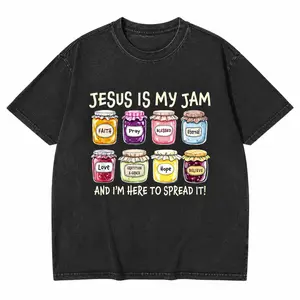 Jesus Is My Jam Black T-Shirt for Men's Plus Size - Humorous Spiritual Design with Colorful Mason Jars and Bold Text, Perfect for Faith and Love Enthusiasts