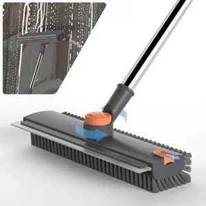 Floor Scrub Brush with Long Handle – 3-in-1 Scraper and Heavy-Duty Stiff Bristle Brush for Cleaning Shower, Bathroom, Patio, Garage, Kitchen, Wall, and Deck