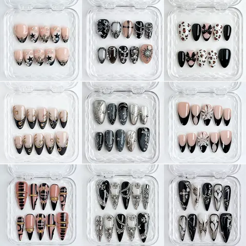 Younique Nails BIRTHDAY RHINESTONE COLLECTION Handmade Reusable False Acrylic Set Kit Luxury Glossy Press-On Salon Quality Fake Press On Tip Week Wear Short Square Shape Floral Detail French Design Halloween Day Jewel Mixed Multi Pearl Holiday Gift