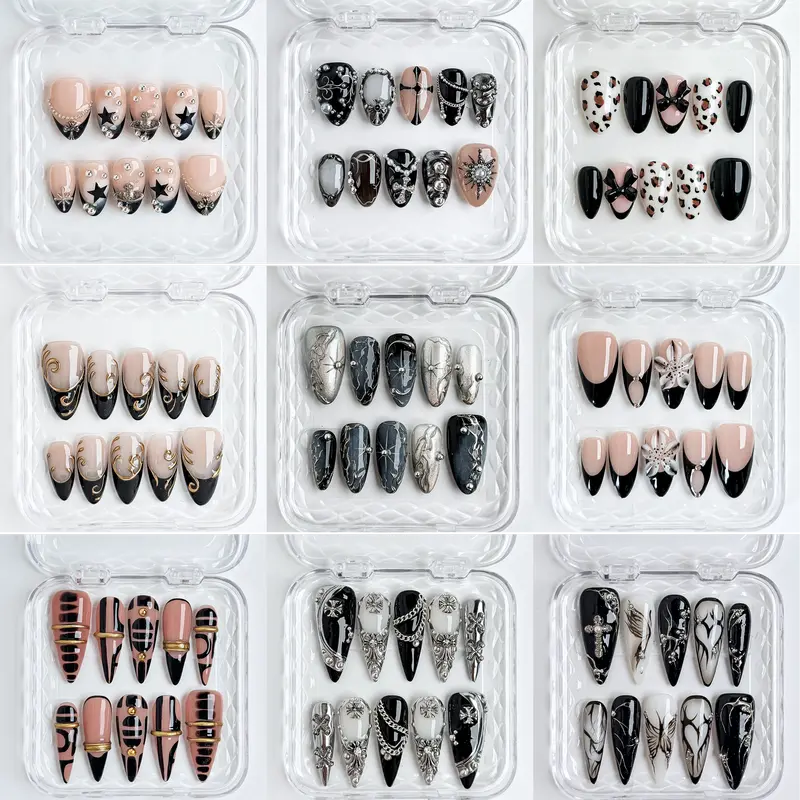 Younique Nails BIRTHDAY RHINESTONE COLLECTION Handmade Reusable False Acrylic Set Kit Luxury Glossy Press-On Salon Quality Fake Press On Tip Week Wear Short Square Shape Floral Detail French Design Halloween Day Jewel Mixed Multi Pearl Holiday Gift
