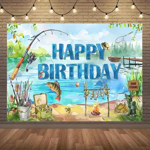 Fishing-Themed Polyester Banner - Summervibes Birthday Celebration Decor, Men's 'Gone Fishin' Backdrop for Lake Anglers' Photo Sessions