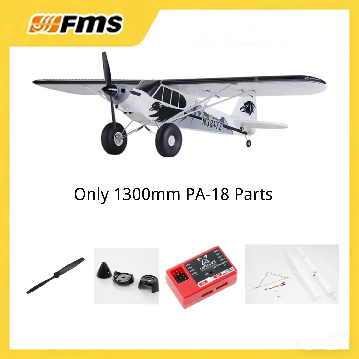 1300mm PA-18 Model Airplane Components, Hobby Parts with Included Cells (Not an Airplane)