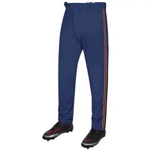 Exxact Sports Proline Full Length Baseball Pants Youth & Adult with Stripes, Relaxed Fit Open Bottom Men/Boys Baseball Pants (Navy/Orange)