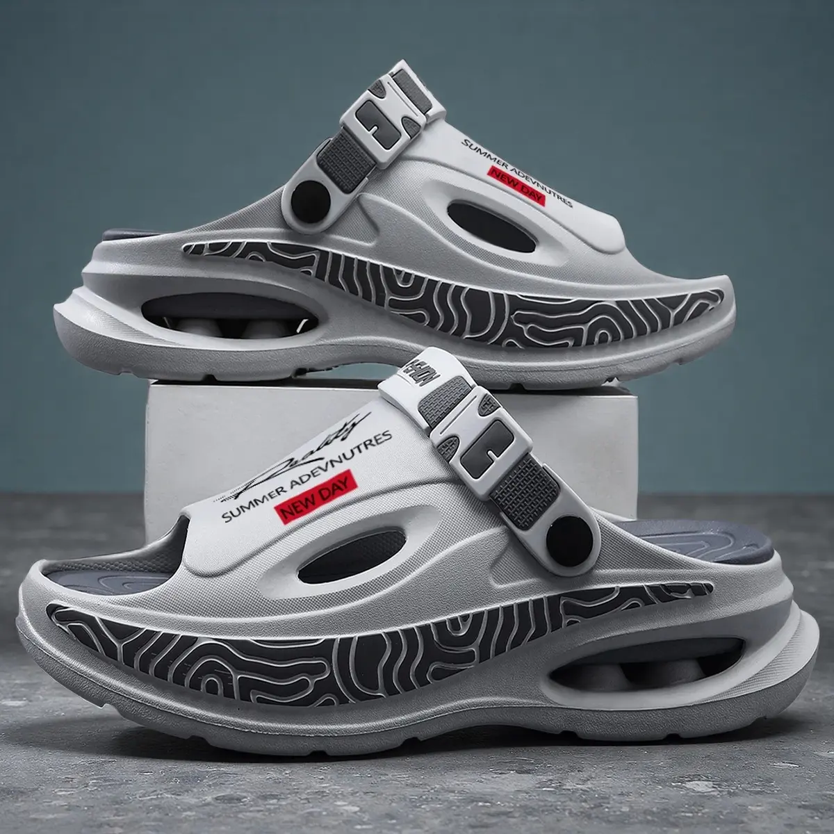 Men's Grey EVA Sport Slides, Lightweight Round Toe Slipper for Casual Outdoor Wear with a Thick Non-Slip Sole, Casual Wear, Athletic, Flipflop, Flexible Non Slip Design Walking Shoes, Thick Grip Sole, Anti-Slip Water-Resistant Men's Sandals