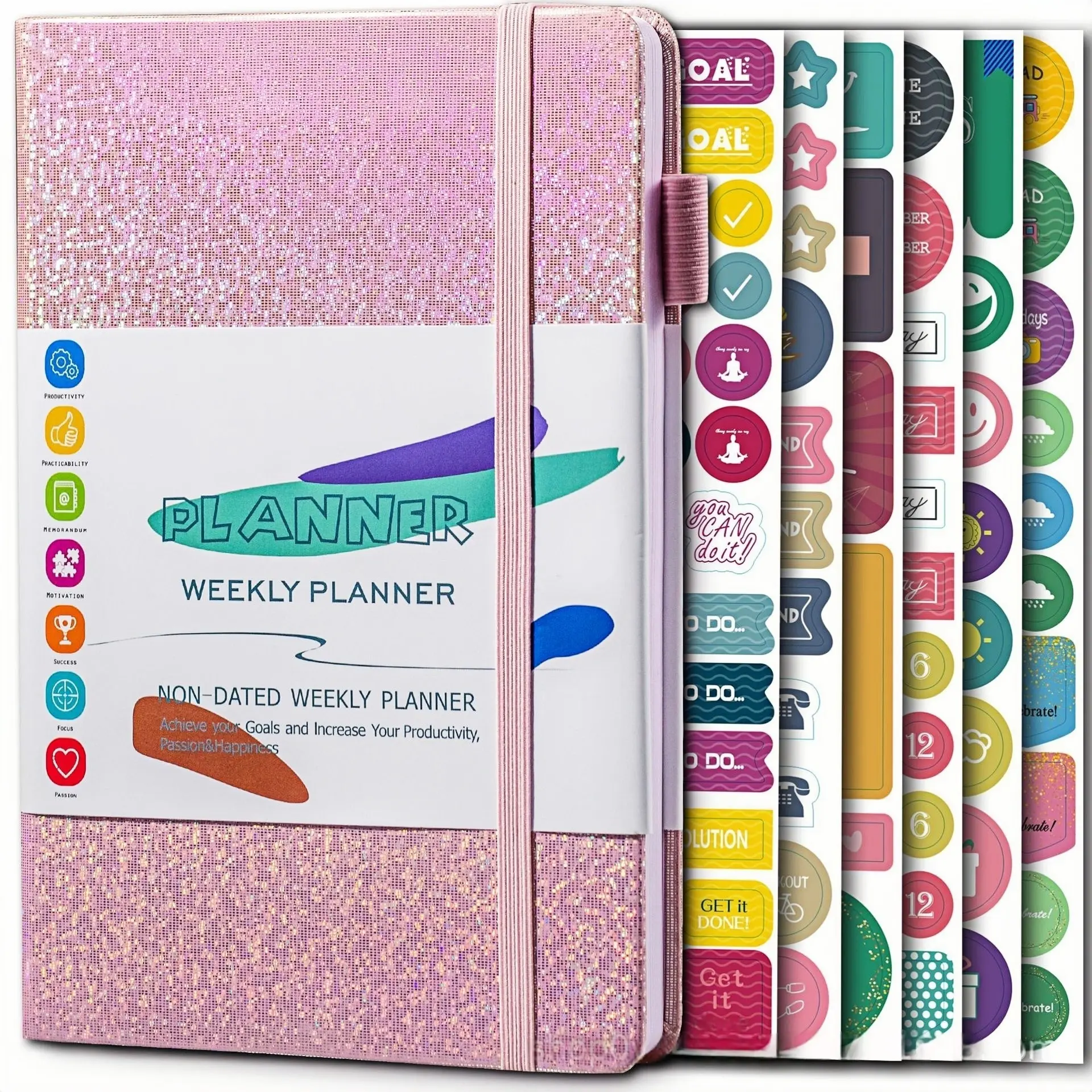 A5 Binder Notebook with Stickers, Monthly Weekly Daily Undated Planner, Perfect Back-To-School Gift, Enhances Daily Planning, Office & Study Use
