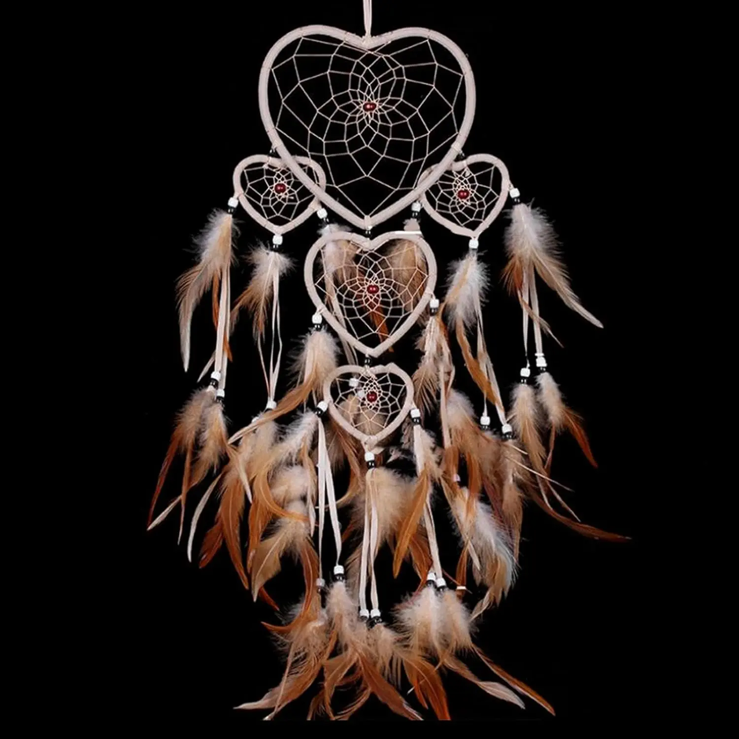 Beige Heart-Shaped Dream Catcher - 70-75cm Retro Indian Traditional Love Net, Hangable Home Supplies with Feathered Tail, Polyester Line, Plastic Components, Wedding Valentine's Day Gift Wall Decor for Bedroom Car, Wall Decoration