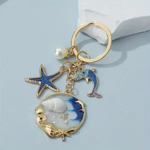 Drip Starfish Dolphin Shell Keychain Gift Pendant Exquisite Girls Bag Pearl Keychain Gift Jewelry