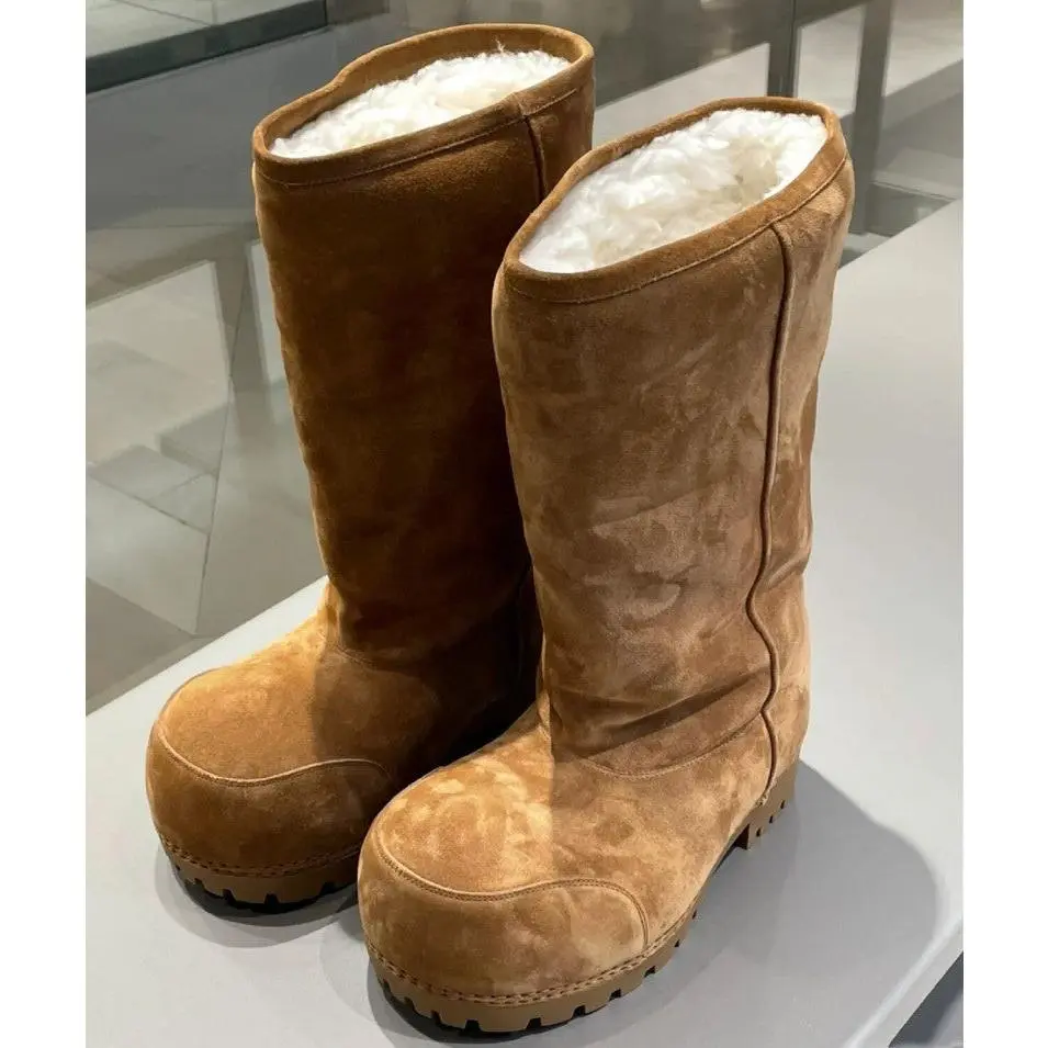 Flatform Winter  Boot Faux Suede Camel Winter Boot
