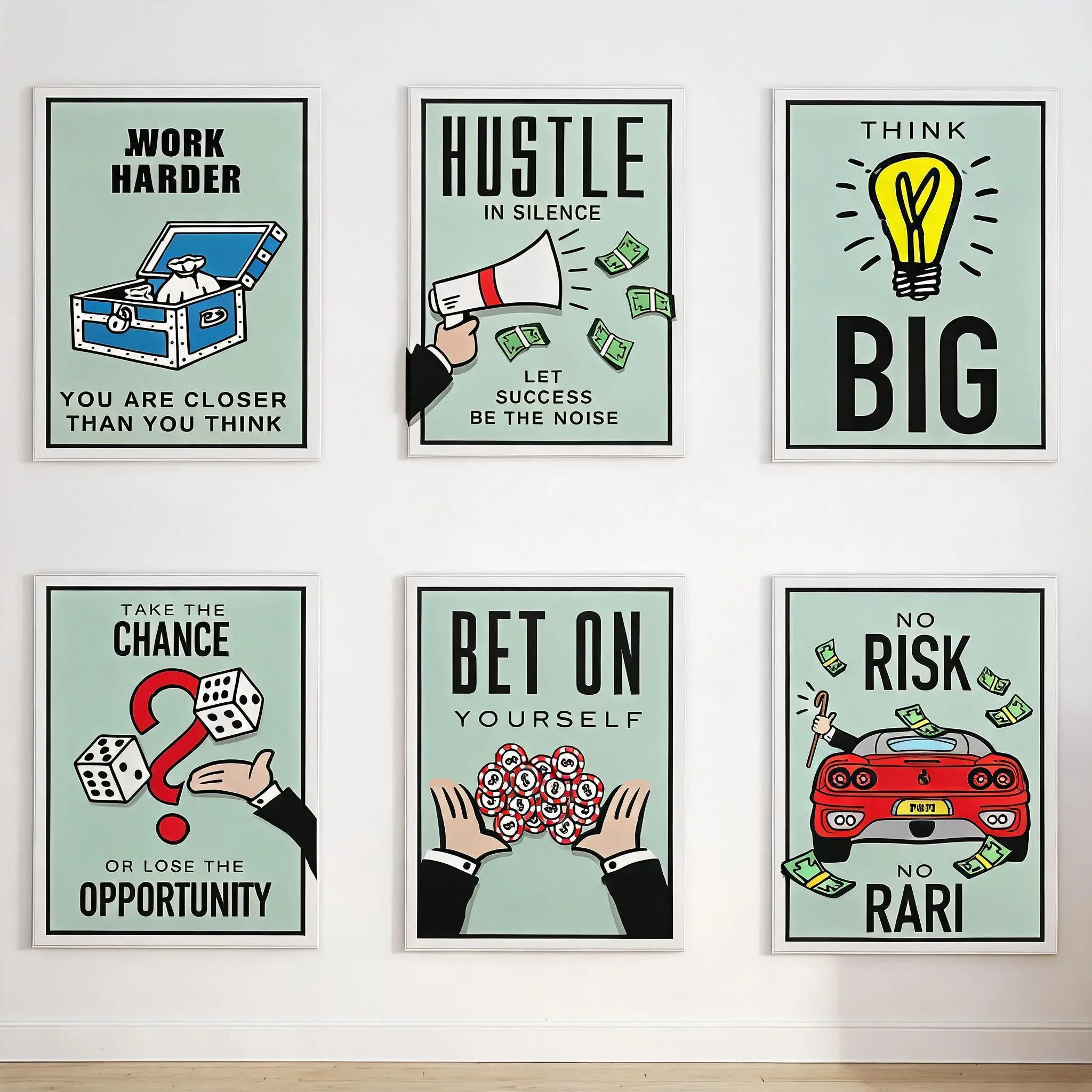 Monopoly Time is Money Motivational Poster - Classic Cartoon Graffiti Canvas Print, Home Living Room Office Wall Decor Set, Artistic Home Supplies Wall Art