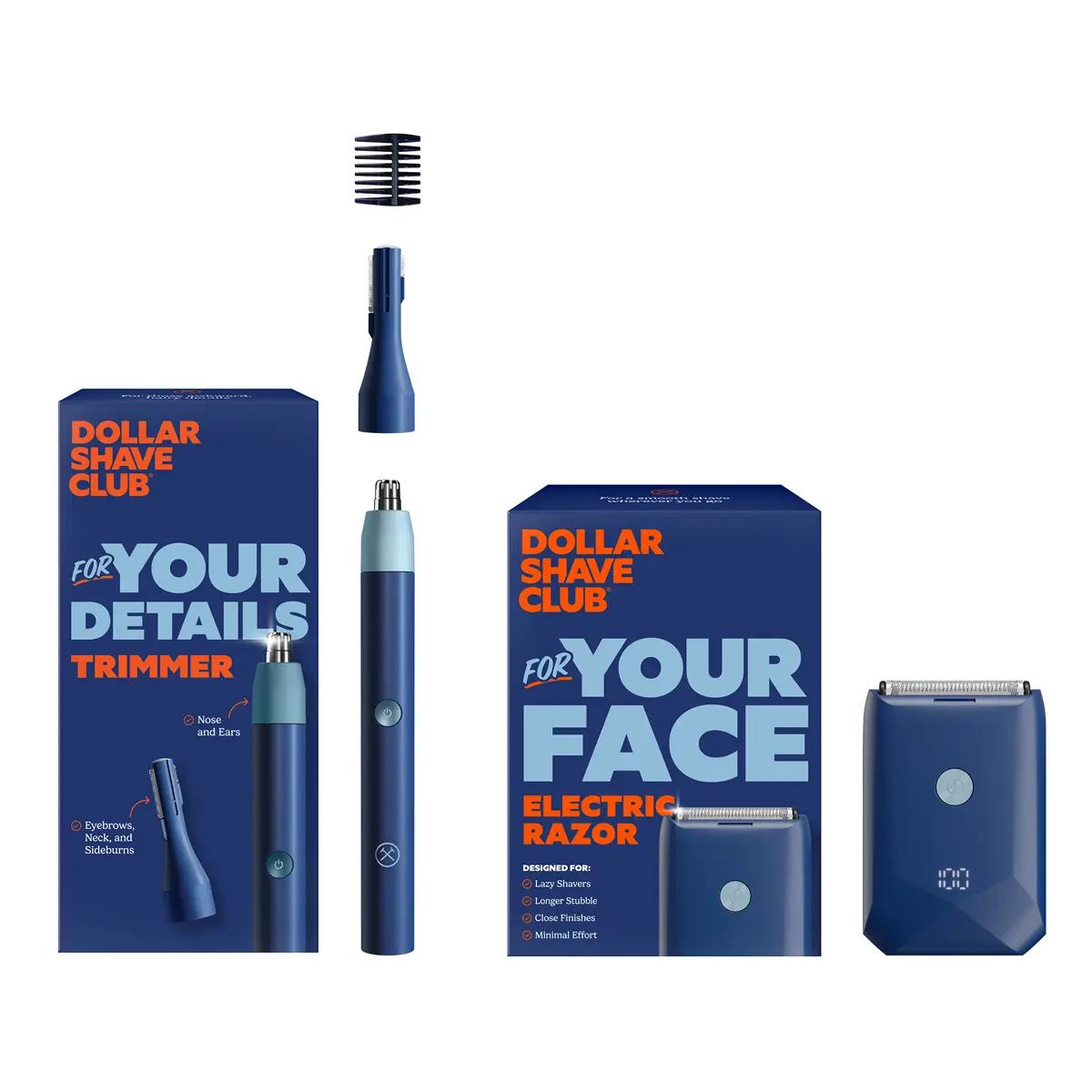 Dollar Shave Club Men's Face Grooming Bundle – For Your Face Electric Razor + For Your Details Trimmer for Nose, Ears & Brows Smooth Water Proof
