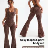 NVWA Women's Stylish Leopard Print Flared Sports Jumpsuit - Backless Hollow Cross-Twisted Back, High-Waist, Quick-Dry, Figure-Flattering Activewear for Yoga, Gym - Workout Gym Clothing, Female Stylish Clothes,outdoorfun