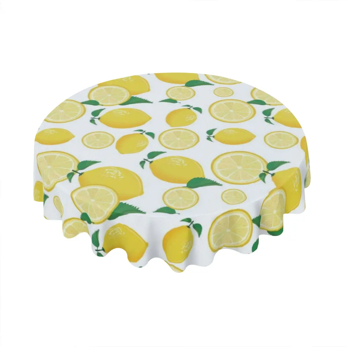 Bright Yellow Lemon Citrus Round Tablecloth 60x60 Inch Circular Round Table Cloth Washable Tableto Table Cover for Home Kitchen Dining Decor