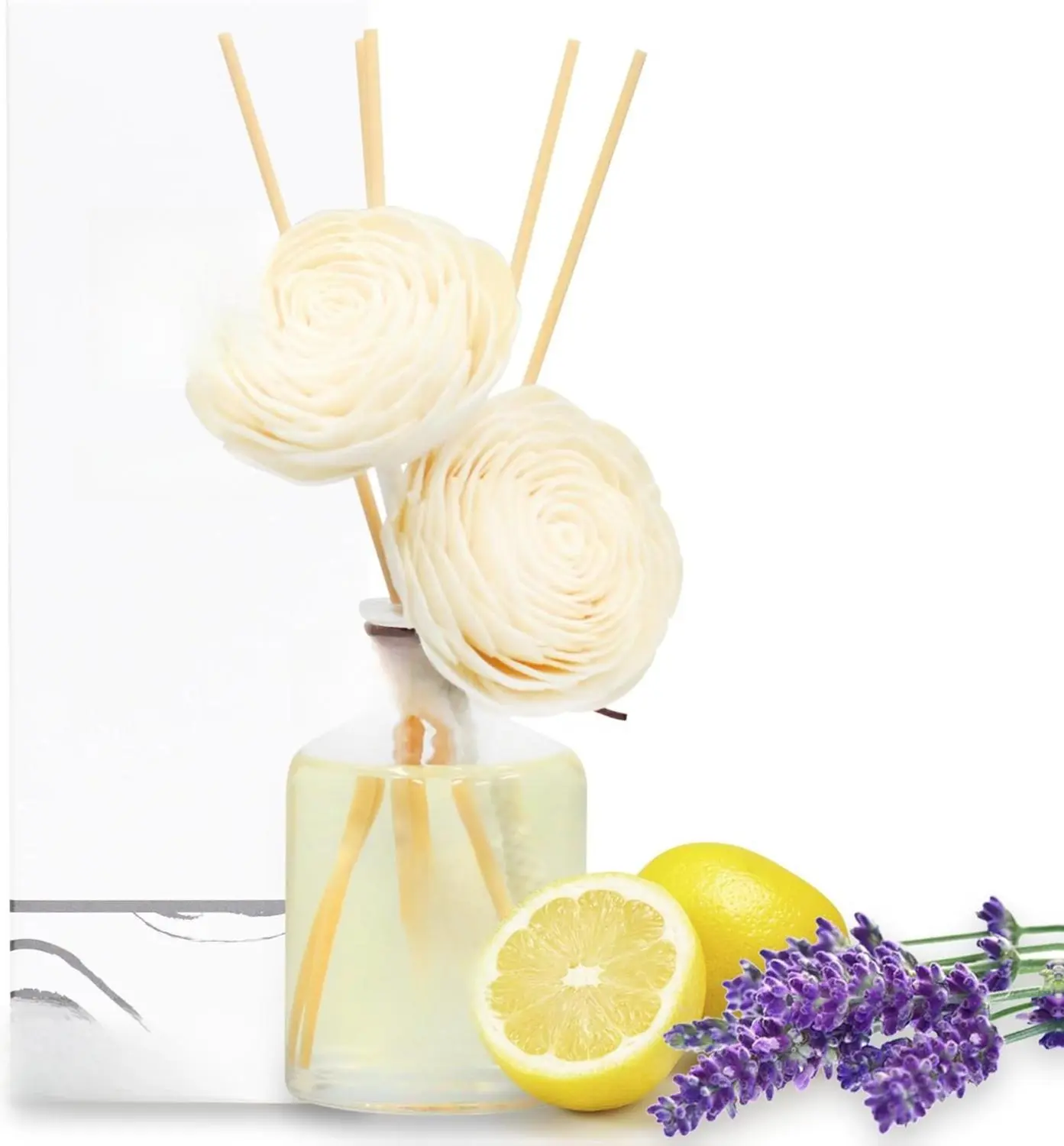 Aronica Twin Sola Diffuser - Lemon Lavender Fragrance 160ml for Home Aesthetic Decor with Adjustable Scent Control & Elegant Ceramic & Bamboo Reed Sticks