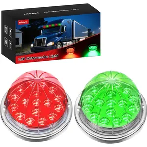 Nilight Watermelon Light 17 LED Dual Color 2PCS Stainless Steel Bezel Red to Green Side Marker Clearance Turn signal Lights 4 Plug IP68 Waterproof for Trailer Truck Pickup Camper RV ATV UTV Boat