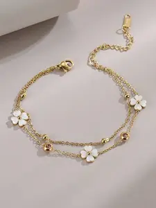 Women’s Stainless Steel Beach Anklet, Four-Leaf Flower Design, Durable & Lightweight Foot Jewelry Accessory for Women