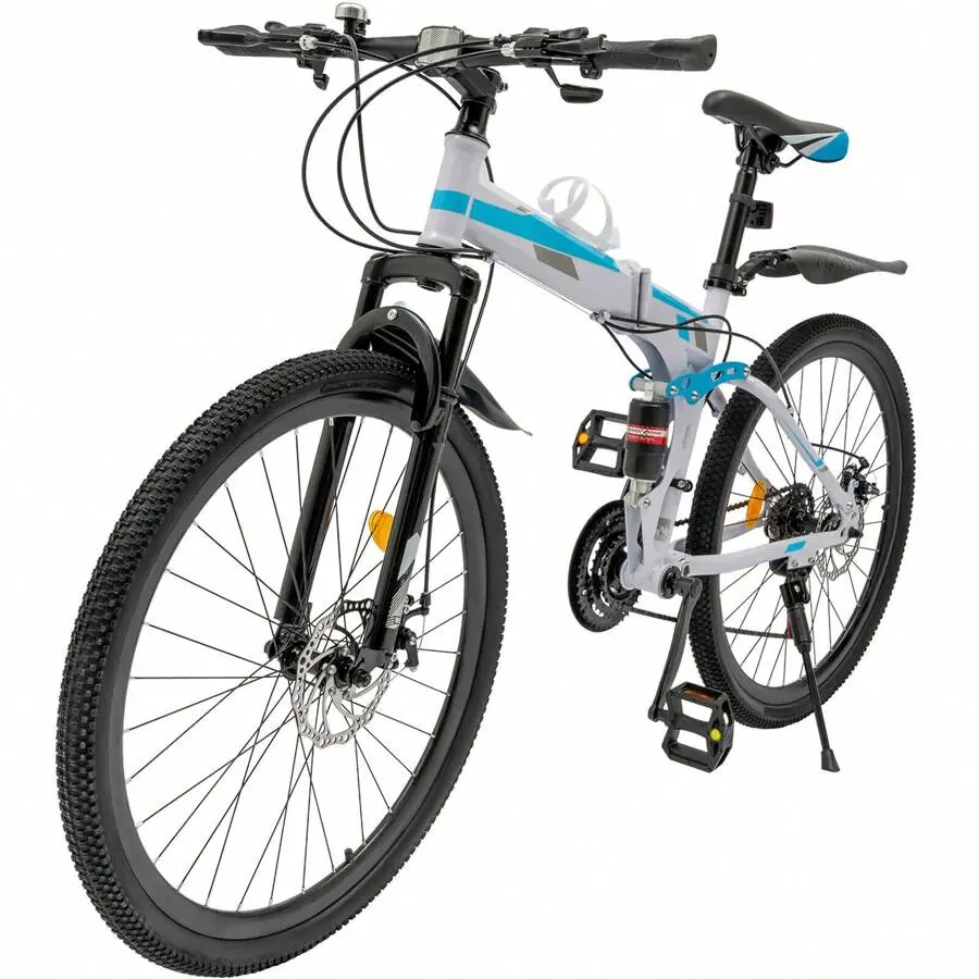 26" Folding Mountain Bike 21 Speed Men Bikes MTB Bicycle School Dual Disc Brake