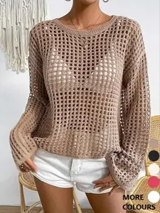 Women's Plain Hollow Out Sweater Pullover, Fashion and Trends Casual Long Sleeve Jumper for Summer, Fashion Women's Knitwear for Daily Wear