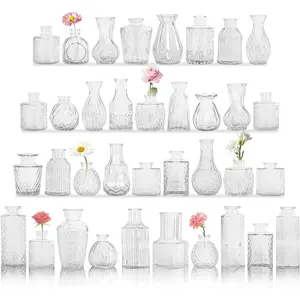 Set of 36 Glass Bud Vase Set, Small  Clear Flower Vase Centerpieces for Table Bulk Cute Rustic Style Mini Vase for Home Decor Wedding  Shower Birthday Party