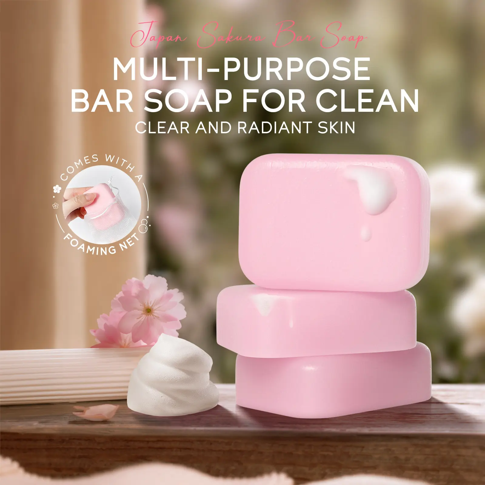 90g Cherry Blossom Soap Bar, For Face & Body Wash, Moisturizing & Gentle on Skin，Soothes Skin, Non-Drying, Travel Size， Gift Idea，Refreshing Fragrance, Body Cleansing Products