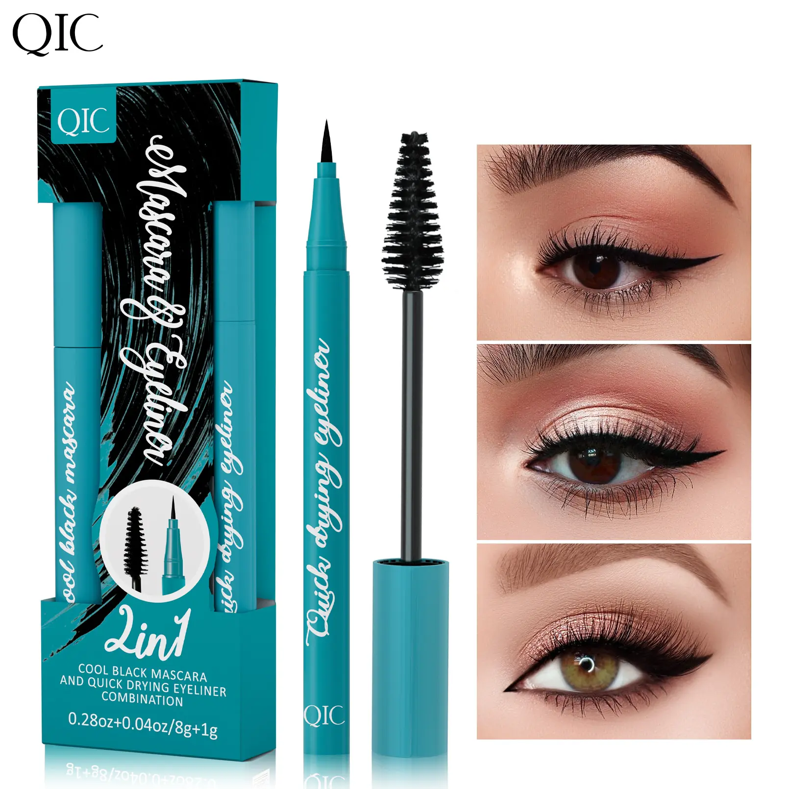 2-in-1 Mascara & Eyeliner Set-Waterproof Volumizing Lash + Precision Wing Liner Stamp, Beginner-Friendly Eye Makeup Gift Kit
