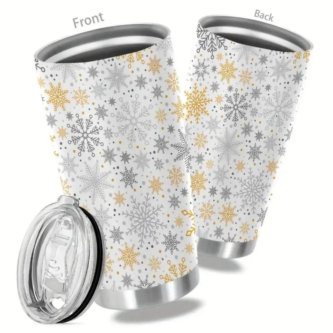 20oz Christmas Cup Stainless Steel Tumbler - Snowflake Print Double Wall Vacuum Insulated Travel Mug - Drinkware, Flasks