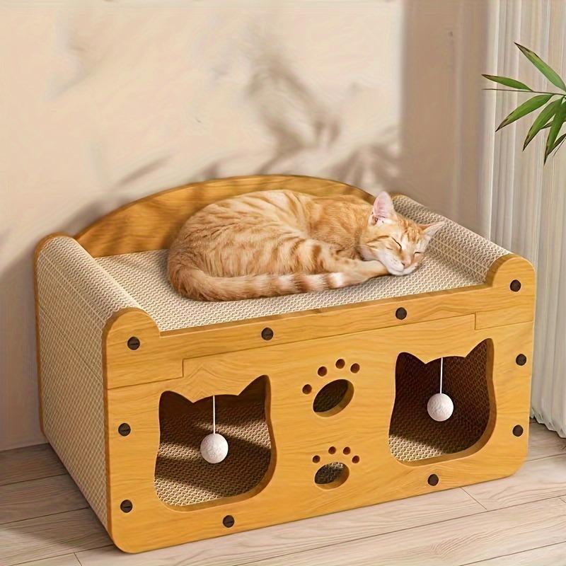 FANJUN-AMTECH 2 in 1 House & Scratch Board, 1 Set Wooden Bed with Scratcher, Durable Double Layer Bed, Pet Furniture for Indoor Spacious cool cat stuff cozy cat bed cat scratcher indoor cat accessories cat toys cat accessories FANJUN-AMTECH 2 in 1 House & Scratch Board, 1 Set Wooden Bed with Scratcher, Durable Double Layer Bed, Pet Furniture for Indoor Spacious cool cat stuff cozy cat bed cat scratcher indoor cat accessories cat toys cat accessories