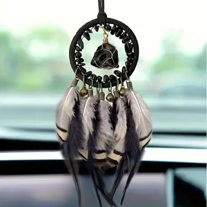 Bohemian Dreamcatcher Car Hanging Ornament, Vintage Metal Feather Rearview Mirror Charm, Decorative Auto Accessory, Car Interior Decoration for Stylish Vehicles