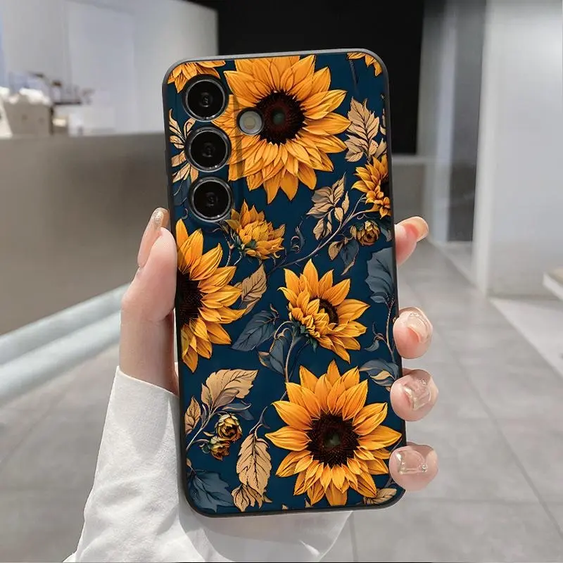 Sunflower Pattern Silicone Phone Case Accessories for Galaxy S22+ S23 Ultra S24 Plus S25, Shockproof, Slim, Durable, Full Camera Protection Cover, Sunflower Design