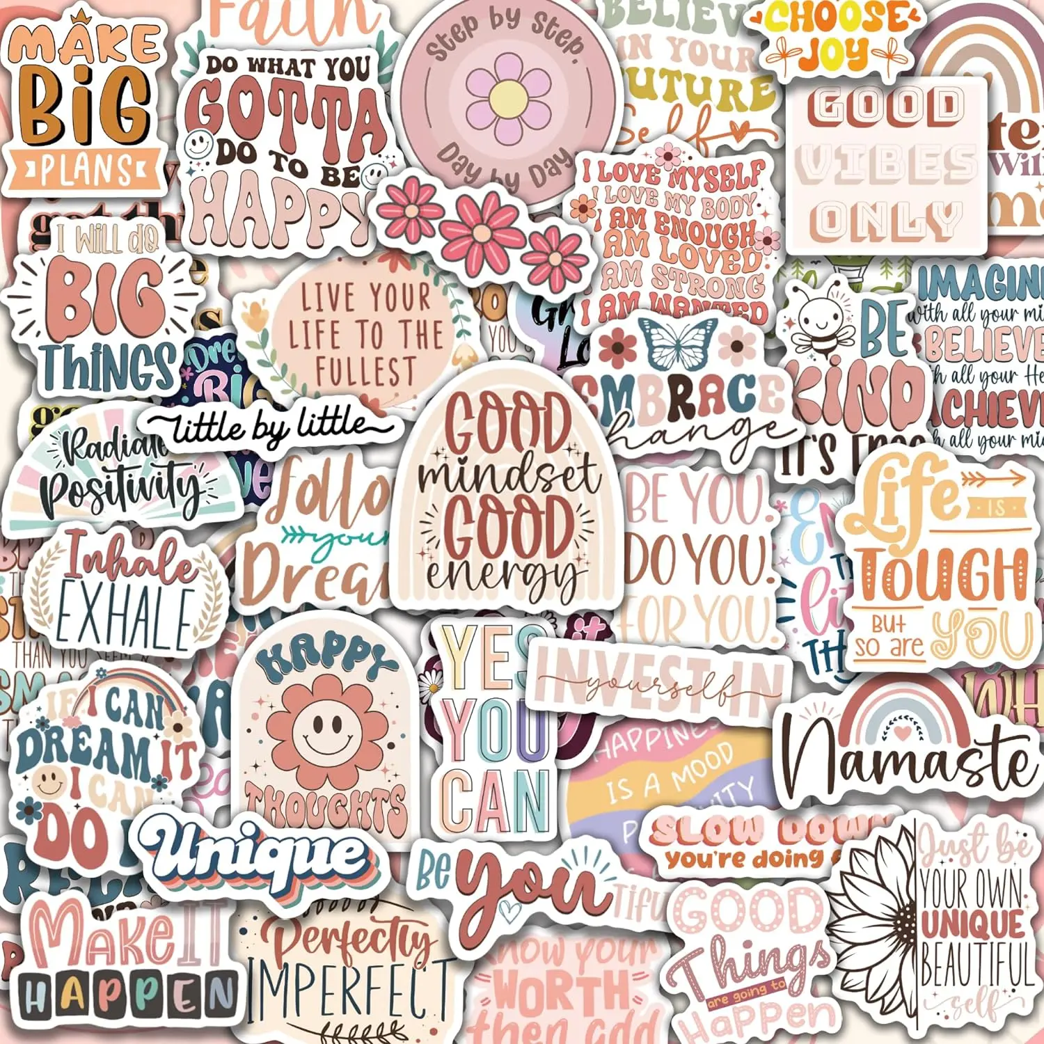 300PCS Motivational Stickers for Vision Board Water Bottles Laptops, Inspirational Quote Waterproof Vinyl for Journals Cups, Affirmation Boho Stickers for Women Holographic Puraesla