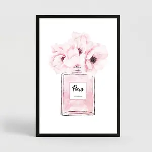 Paris Perfume Print, Light Pink Perfume Vanity Decor, Dressing Room Decor, Bedroom Fashion Print, Peonies Wall Art