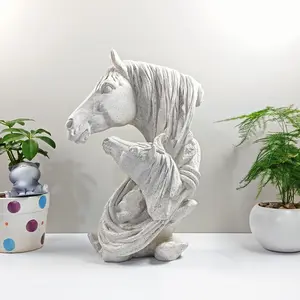 1pc Double Horse Head Sculpture, Artistic Vintage Horse Statue, Lucky Horse Figurine, New Chinese & European Style, Home Decor, Office Desk, Feng Shui, Horse Year Gift