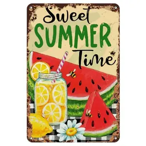 Watermelon & Lemon Pattern Wall Sign, Vintage Watermelon Lemonade Sign, Home Decor for Kitchen, Cafes & Offices, Adds a Zesty Touch to Any Space