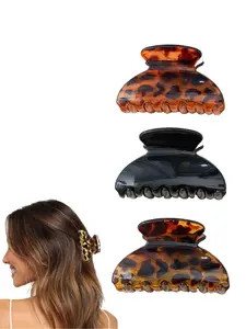 3pcs Retro Leopard Shark Clip Fashionable Sweet Cool Spicy Girl Wind Queen Brain Spoon Half Tie Hair Disc Hair Grab Clip Suitable for Daily Fitness Friends Dinner Birthday Party Wear